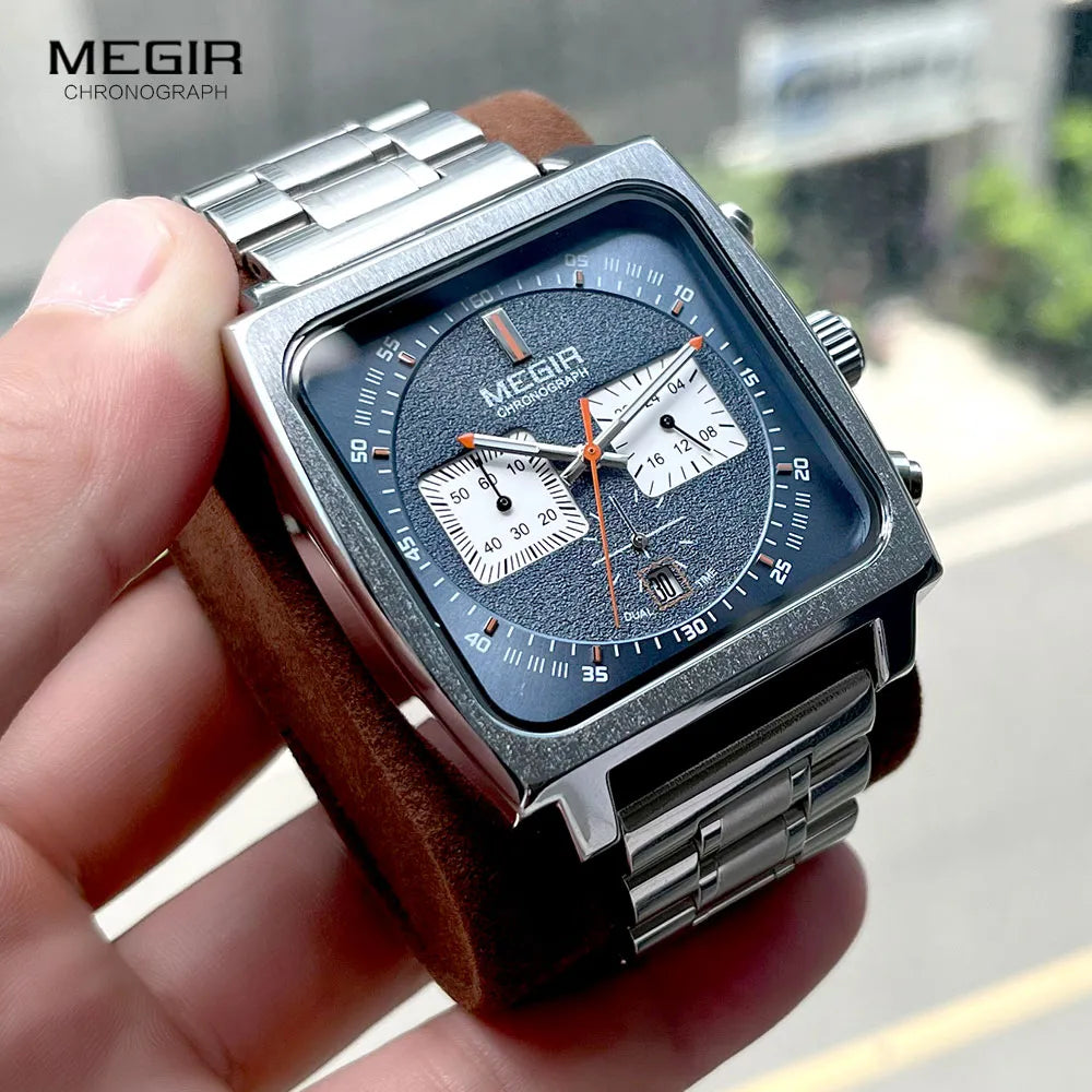 Original MEGIR Unique Square Quartz Watch with Stainless Steel Band - Man Gifts Shop