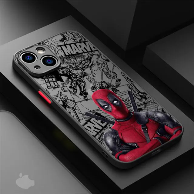 Marvel Deadpool Hard PC Luxury Matte Cover Case for iPhone 11, 12, 13, 14, 15, 16 Pro, Max, Mini, and Plus