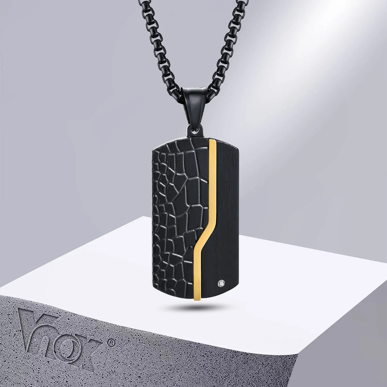 Unleash the Rebel: Men's Iced Out Dog Tag Necklace – Rock Punk Fusion in Black and Gold Stainless Steel - Man Gifts Shop