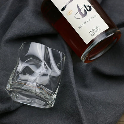 Japanese Edo Designer Crumple Paper Irregular Shape Crystal Whiskey Rock Glass