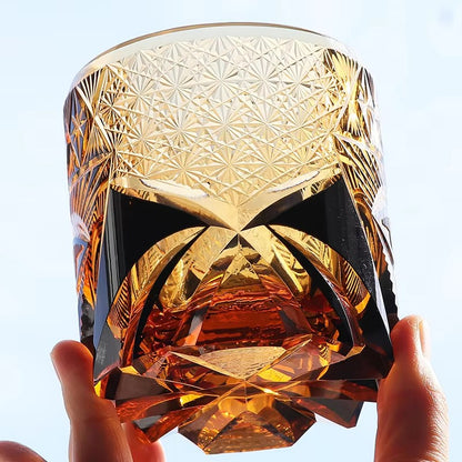 The Eye Of God - Edo Kiriko Hand Cut High End Amber Crystal Whiskey Glass