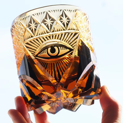 The Eye Of God - Edo Kiriko Hand Cut High End Amber Crystal Whiskey Glass