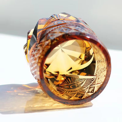 The Eye Of God - Edo Kiriko Hand Cut High End Amber Crystal Whiskey Glass