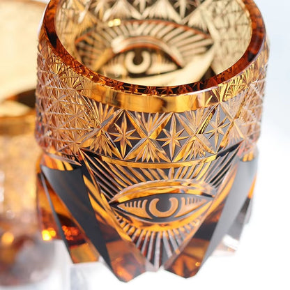 The Eye Of God - Edo Kiriko Hand Cut High End Amber Crystal Whiskey Glass