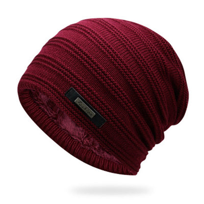 Men's Knitted Adult Wool Plus Velvet Padded Outdoor Warmth Cap