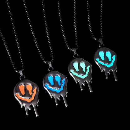 Gothic Glow-in-the-Dark Dripping Smile Necklace – Perfect Halloween Streetwear Jewelry