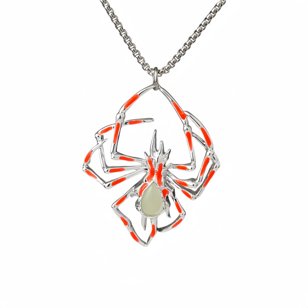 Luminous Gothic Spider Necklace – Glow-in-the-Dark Halloween Jewelry for Men and Women