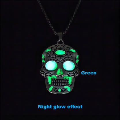 Luminous Skull Necklace with Day of the Dead Design – Halloween Glow Jewelry