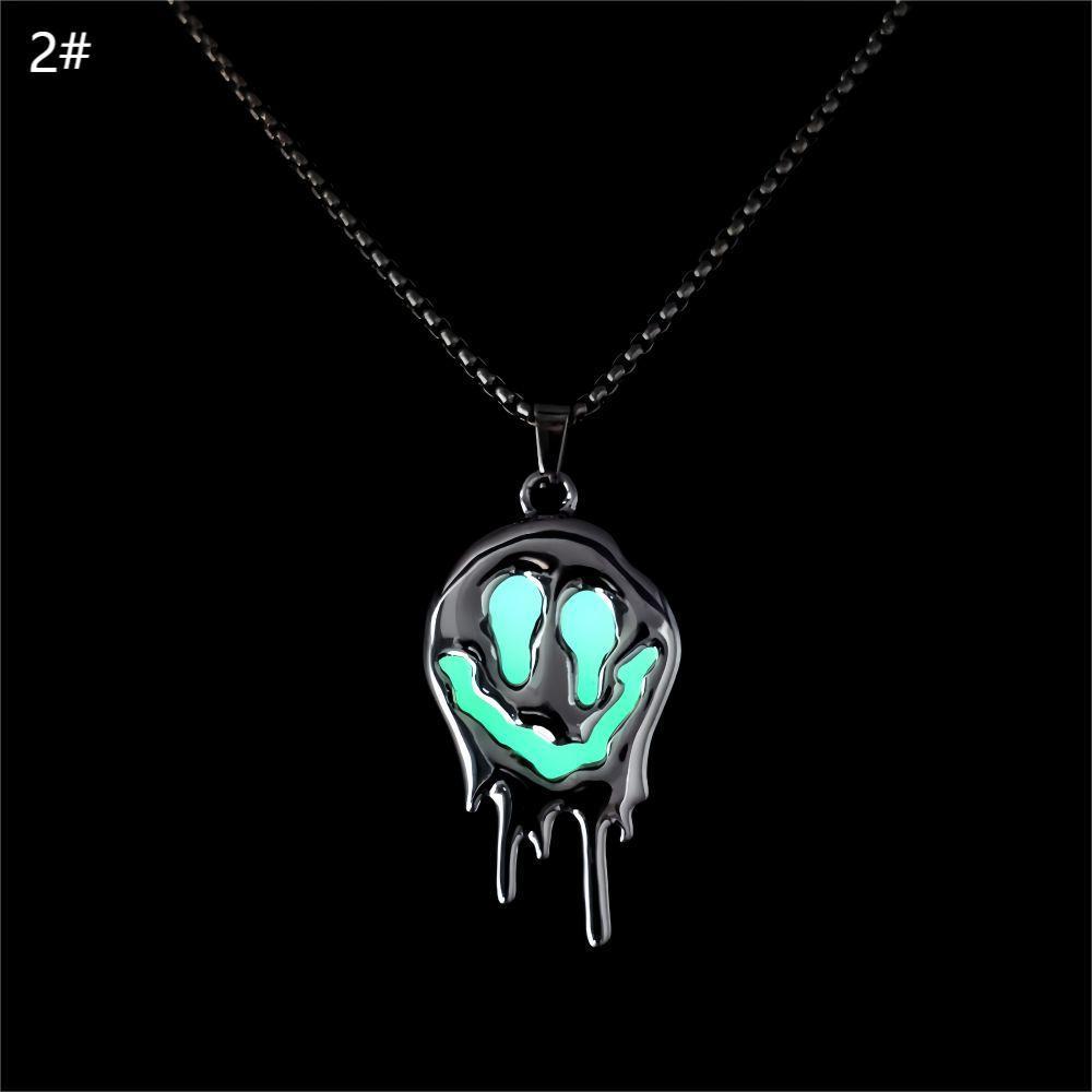Gothic Glow-in-the-Dark Dripping Smile Necklace – Perfect Halloween Streetwear Jewelry
