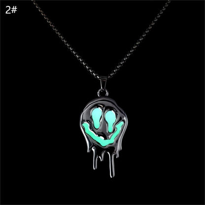 Gothic Glow-in-the-Dark Dripping Smile Necklace – Perfect Halloween Streetwear Jewelry