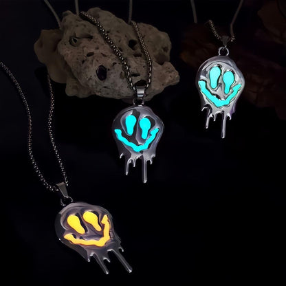 Gothic Glow-in-the-Dark Dripping Smile Necklace – Perfect Halloween Streetwear Jewelry