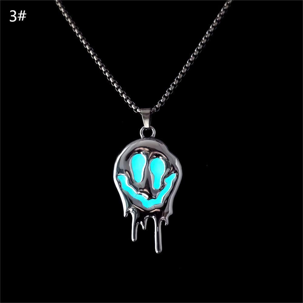 Gothic Glow-in-the-Dark Dripping Smile Necklace – Perfect Halloween Streetwear Jewelry