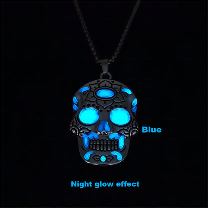 Luminous Skull Necklace with Day of the Dead Design – Halloween Glow Jewelry