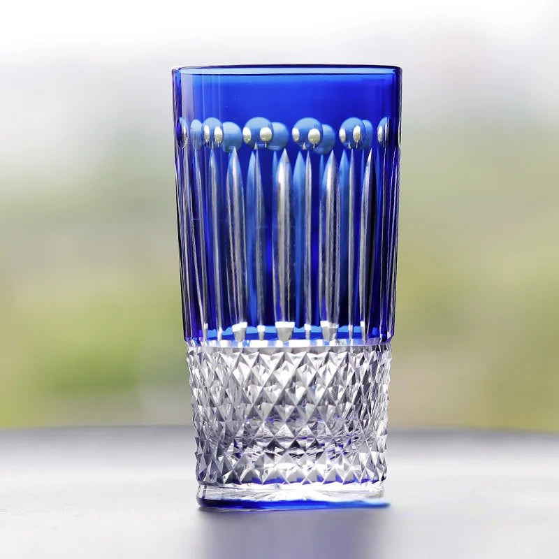 French Luxury Whisky Highball Diamond Cut Blue Crystal Glass - Man Gifts Shop