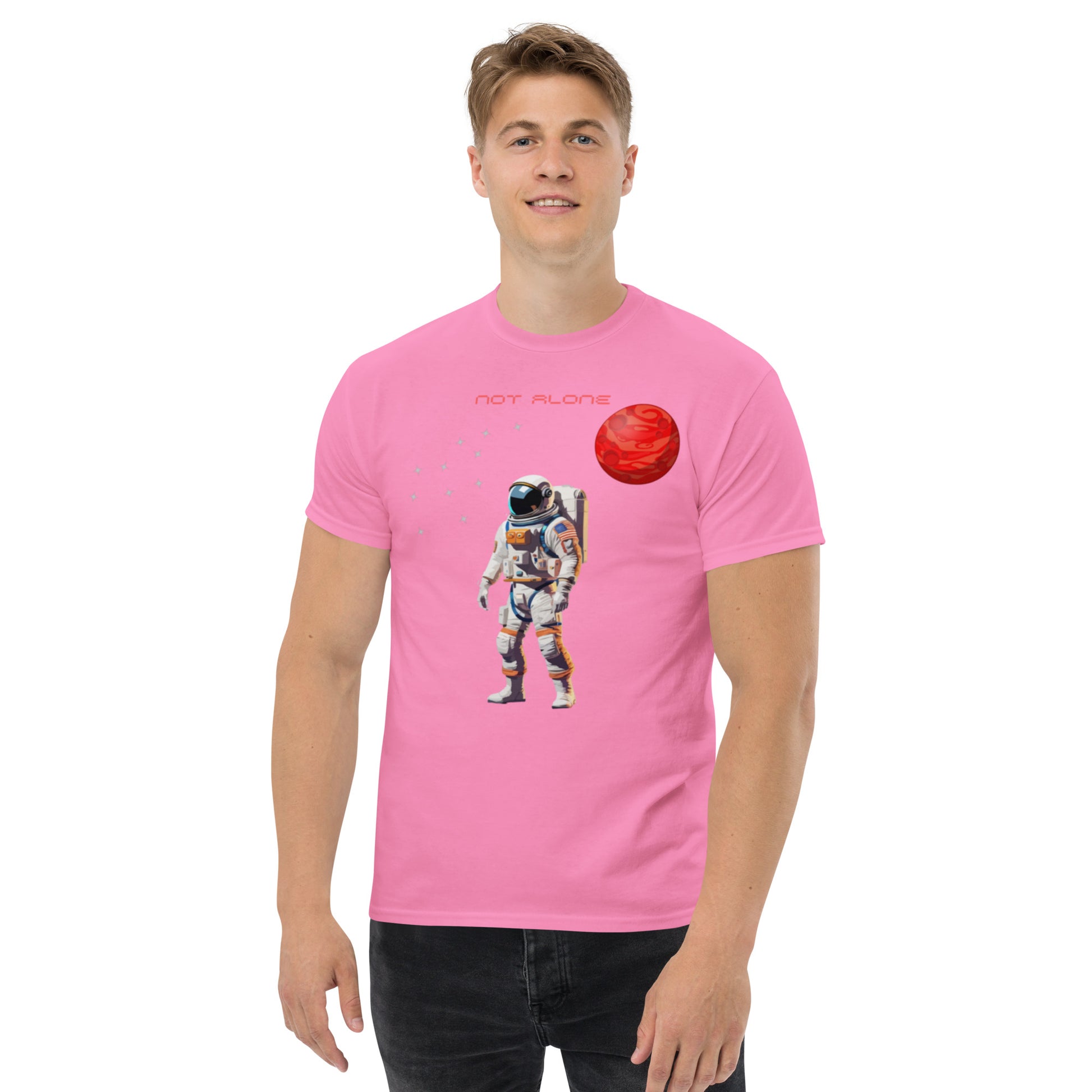 High quality men's classic tee with astronaut Not Alone - Man Gifts Shop