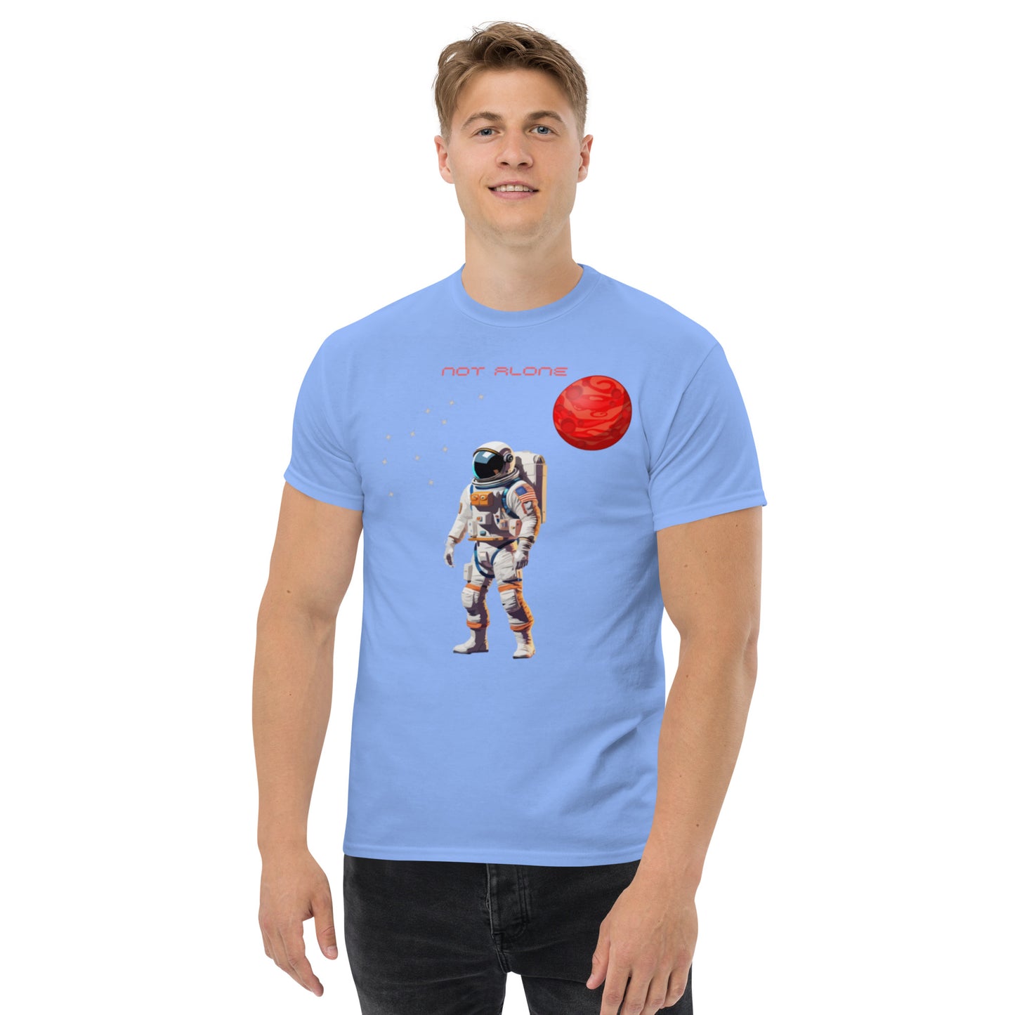 High quality men's classic tee with astronaut Not Alone - Man Gifts Shop