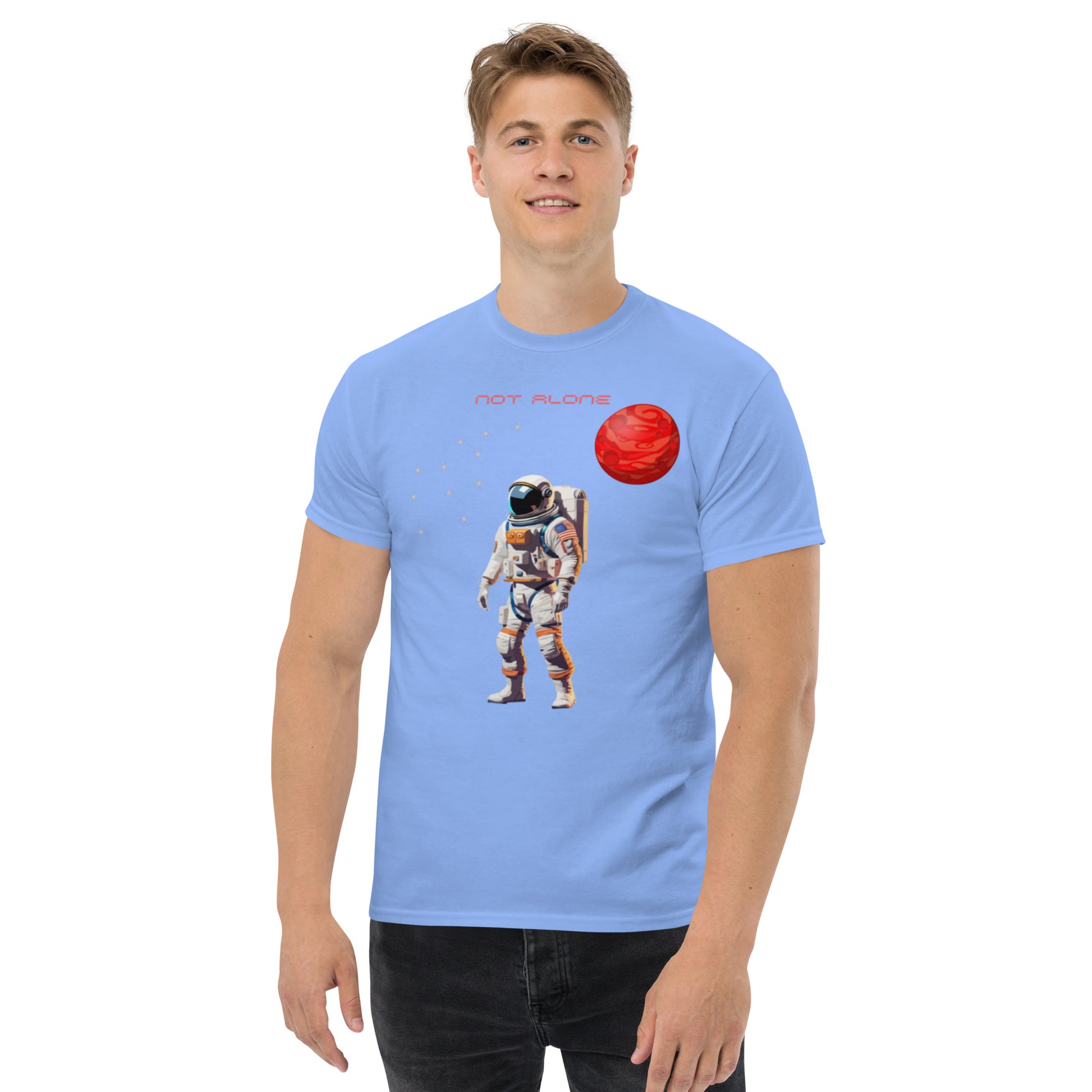 High quality men's classic tee with astronaut Not Alone - Man Gifts Shop