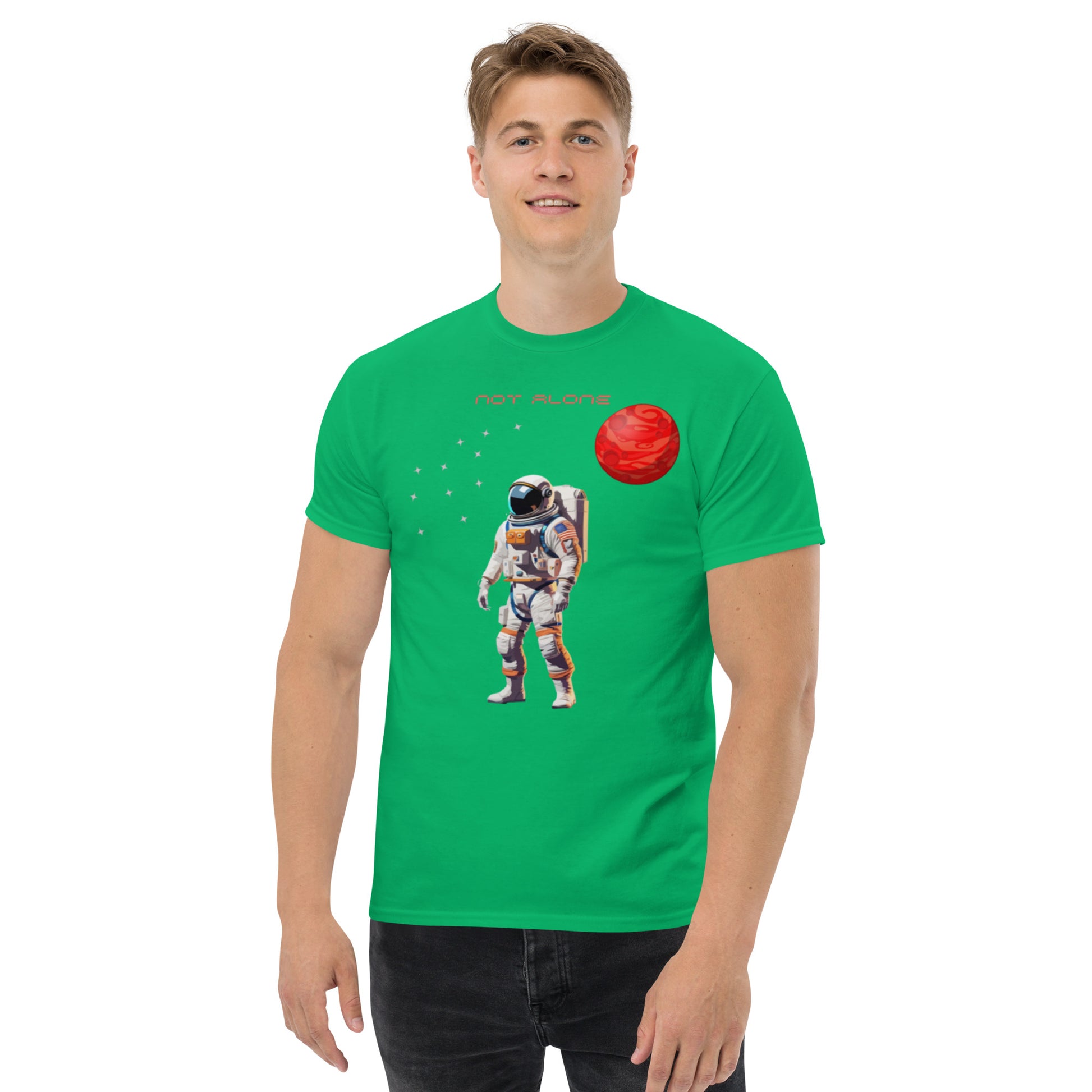 High quality men's classic tee with astronaut Not Alone - Man Gifts Shop