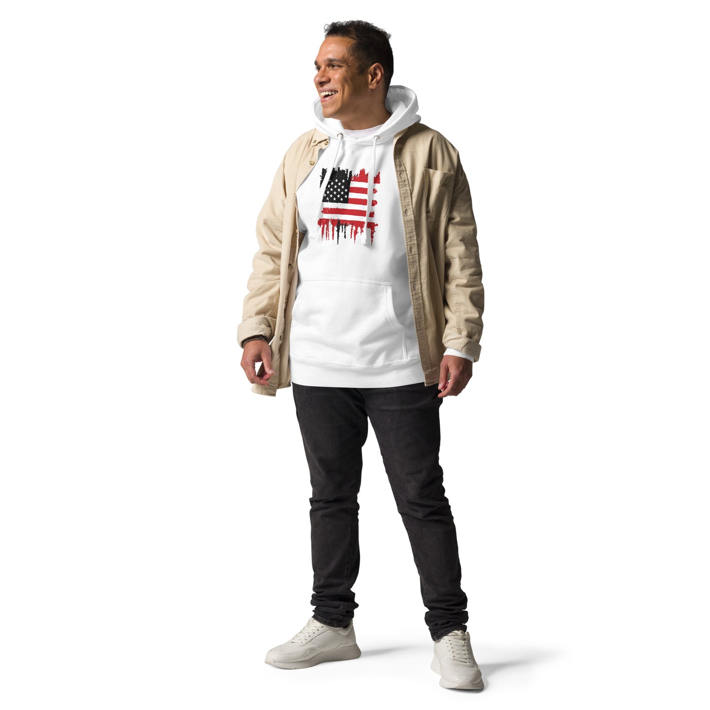 HoloWear Men's Hoodie – 100% Cotton Face with US Flag Design